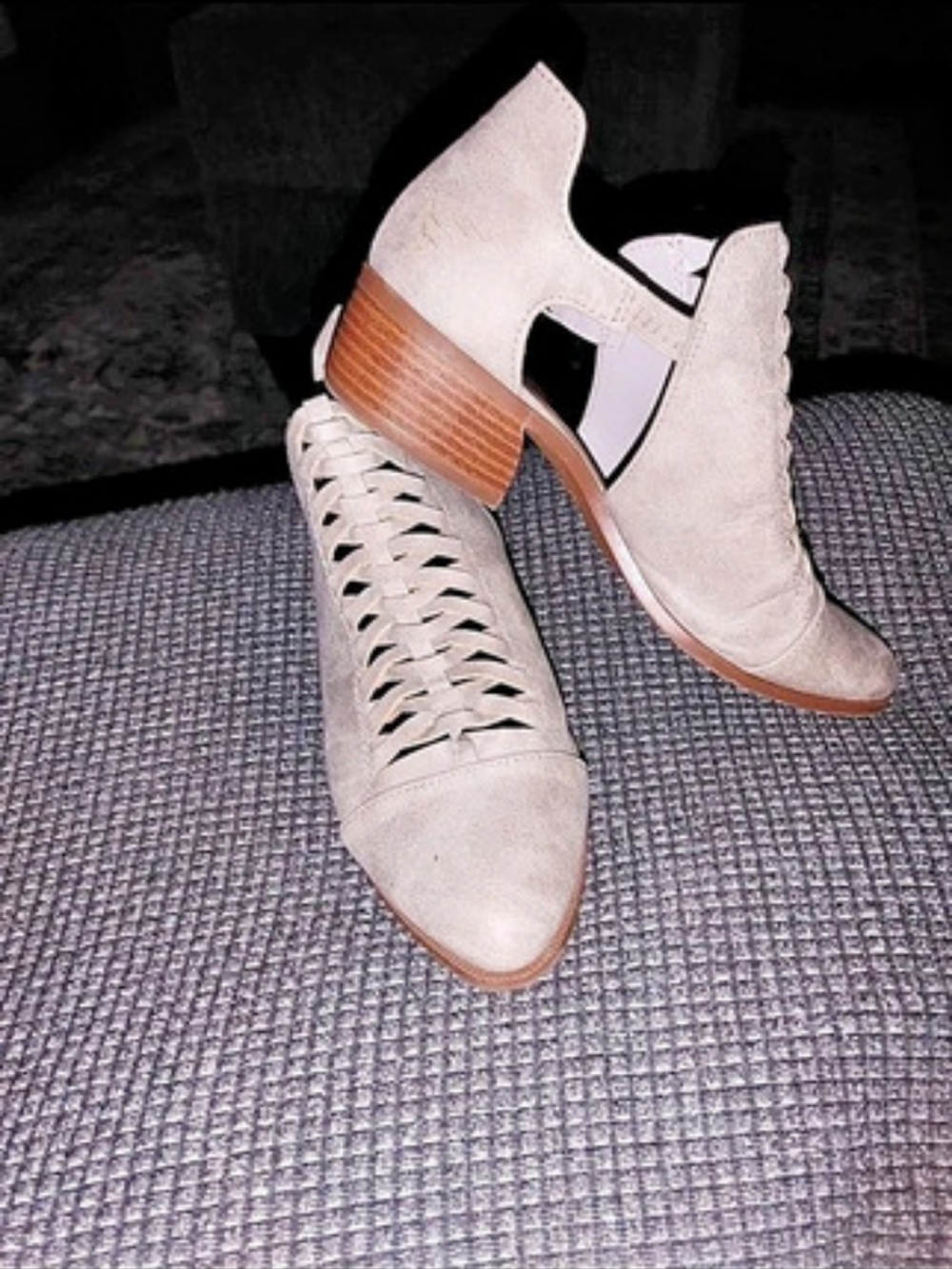 Qupid Cutout Ankle Booties in Tan Suede